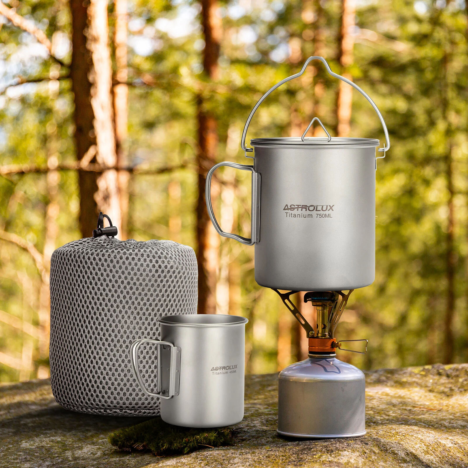 (image for) Astrolux&reg; Ti-M1 Titanium Mug Titanium Pot Lightweight Camping Pot Titanium Cup Titanium Backpacking Pot with Portable Foldable Handles for Outdoor Camping Hiking Backpacking